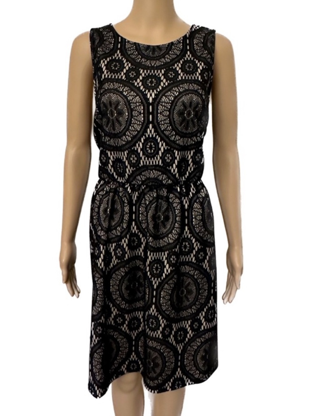 Tacera Black Lace Overlay Dress with Nude Slip